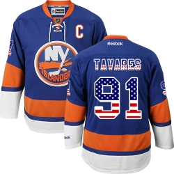 John Tavares Reebok New York Islanders Premier Royal Blue USA Flag Fashion NHL Jersey