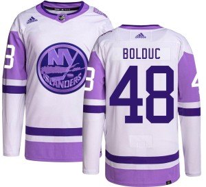Samuel Bolduc Men's Adidas New York Islanders Authentic Hockey Fights Cancer Jersey