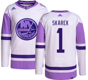 Jakub Skarek Men's Adidas New York Islanders Authentic Hockey Fights Cancer Jersey