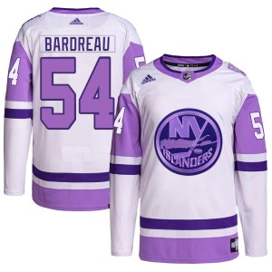 Cole Bardreau Men's Adidas New York Islanders Authentic White/Purple Hockey Fights Cancer Primegreen Jersey