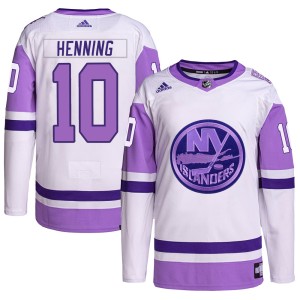 Lorne Henning Men's Adidas New York Islanders Authentic White/Purple Hockey Fights Cancer Primegreen Jersey