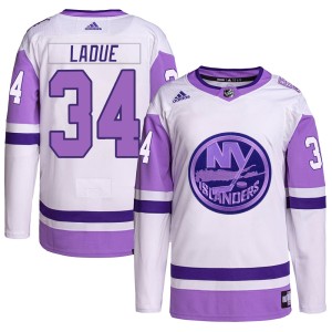 Paul LaDue Men's Adidas New York Islanders Authentic White/Purple Hockey Fights Cancer Primegreen Jersey