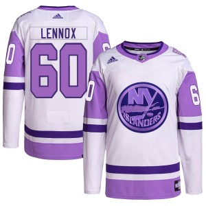 Tristan Lennox Men's Adidas New York Islanders Authentic White/Purple Hockey Fights Cancer Primegreen Jersey
