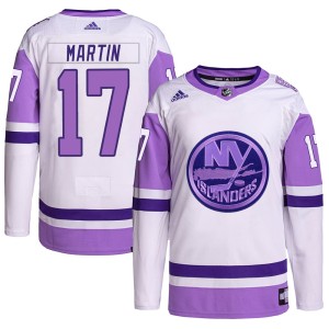 Matt Martin Men's Adidas New York Islanders Authentic White/Purple Hockey Fights Cancer Primegreen Jersey