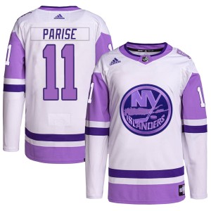 Zach Parise Men's Adidas New York Islanders Authentic White/Purple Hockey Fights Cancer Primegreen Jersey