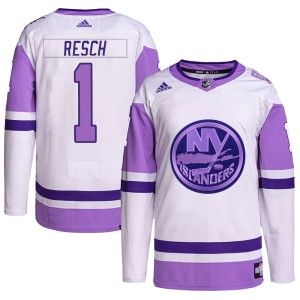 Glenn Resch Men's Adidas New York Islanders Authentic White/Purple Hockey Fights Cancer Primegreen Jersey