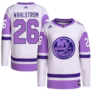 Oliver Wahlstrom Men's Adidas New York Islanders Authentic White/Purple Hockey Fights Cancer Primegreen Jersey
