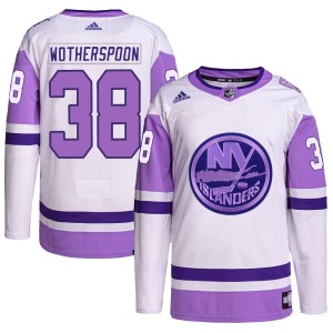 Parker Wotherspoon Men's Adidas New York Islanders Authentic White/Purple Hockey Fights Cancer Primegreen Jersey