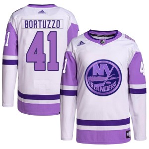 Robert Bortuzzo Youth Adidas New York Islanders Authentic White/Purple Hockey Fights Cancer Primegreen Jersey