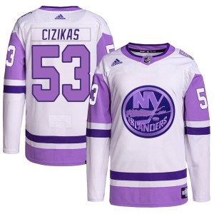 Casey Cizikas Youth Adidas New York Islanders Authentic White/Purple Hockey Fights Cancer Primegreen Jersey