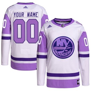 Custom Youth Adidas New York Islanders Authentic White/Purple Custom Hockey Fights Cancer Primegreen Jersey