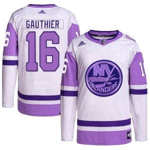Julien Gauthier Youth Adidas New York Islanders Authentic White/Purple Hockey Fights Cancer Primegreen Jersey
