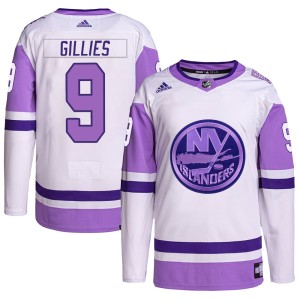Clark Gillies Youth Adidas New York Islanders Authentic White/Purple Hockey Fights Cancer Primegreen Jersey