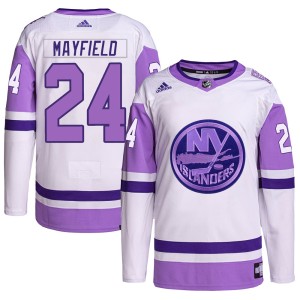 Scott Mayfield Youth Adidas New York Islanders Authentic White/Purple Hockey Fights Cancer Primegreen Jersey