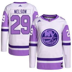 Brock Nelson Youth Adidas New York Islanders Authentic White/Purple Hockey Fights Cancer Primegreen Jersey