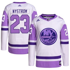 Bob Nystrom Youth Adidas New York Islanders Authentic White/Purple Hockey Fights Cancer Primegreen Jersey