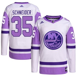 Cory Schneider Youth Adidas New York Islanders Authentic White/Purple Hockey Fights Cancer Primegreen Jersey
