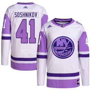Nikita Soshnikov Youth Adidas New York Islanders Authentic White/Purple Hockey Fights Cancer Primegreen Jersey