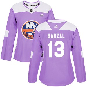 Mathew Barzal Women's Adidas New York Islanders Authentic Purple Fights Cancer Practice Jersey
