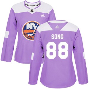 Andong Song Women's Adidas New York Islanders Authentic Purple Fights Cancer Practice Jersey