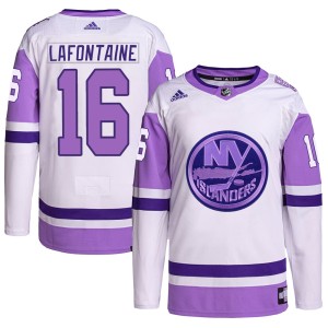 Pat LaFontaine Men's Adidas New York Islanders Authentic White/Purple Hockey Fights Cancer Primegreen Jersey