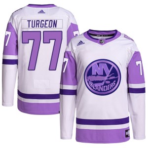 Pierre Turgeon Men's Adidas New York Islanders Authentic White/Purple Hockey Fights Cancer Primegreen Jersey