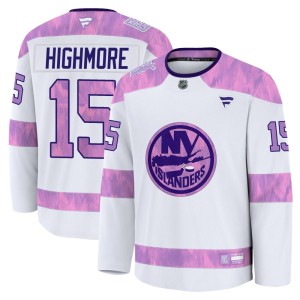 Matthew Highmore Men's Fanatics New York Islanders Premium White 2024 Hockey Fights Cancer Practice Jersey