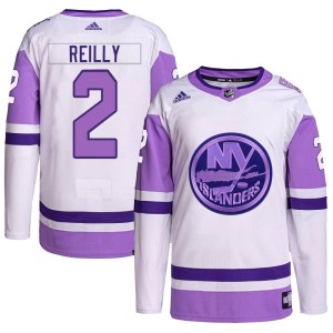 Mike Reilly Youth Adidas New York Islanders Authentic White/Purple Hockey Fights Cancer Primegreen Jersey